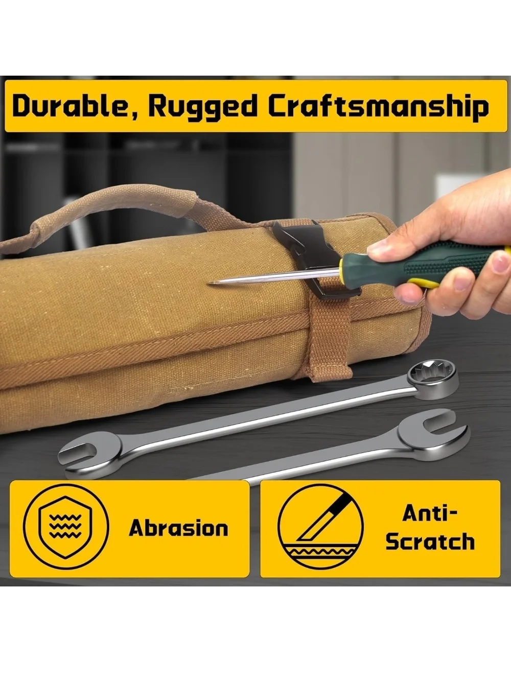 Canvas Tool Roll with Wrench Set - Khaki